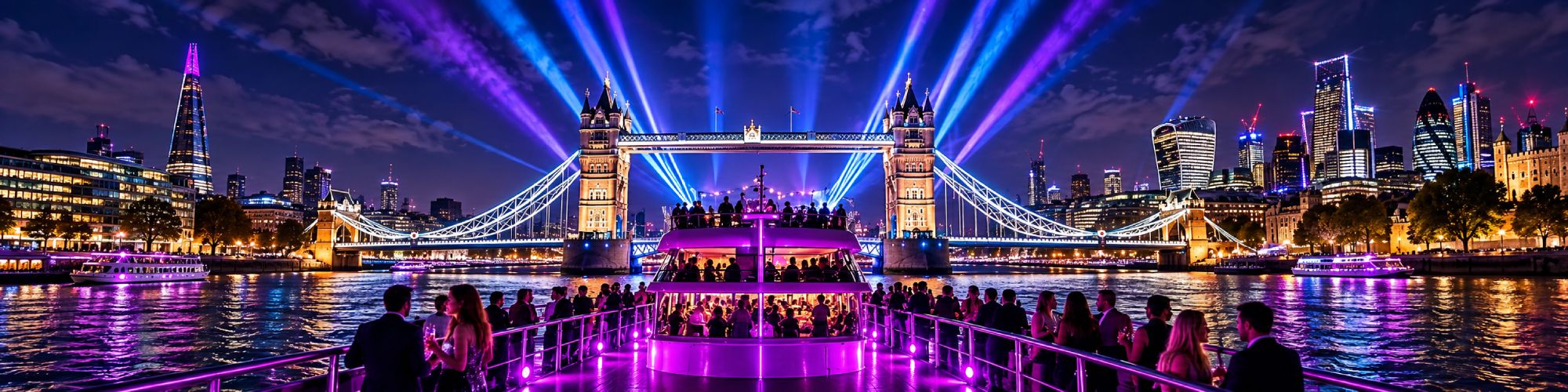 Imprezowy statek na Tamizie z Tower Bridge w tle